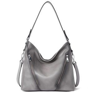 Bostanten Leather Designer Hobo Handbag Dark Gray